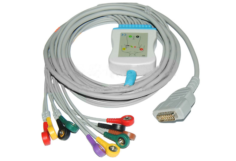 Цельный ЭКГ кабель пациента для GE Marquette  MAC 400, MAC 500, MAC 600, MAC 800, MAC 1000, MAC 1100, MAC 1200, MAC 1200ST, MAC 1600, Microsmart M, 10 электродов, кнопка Snap