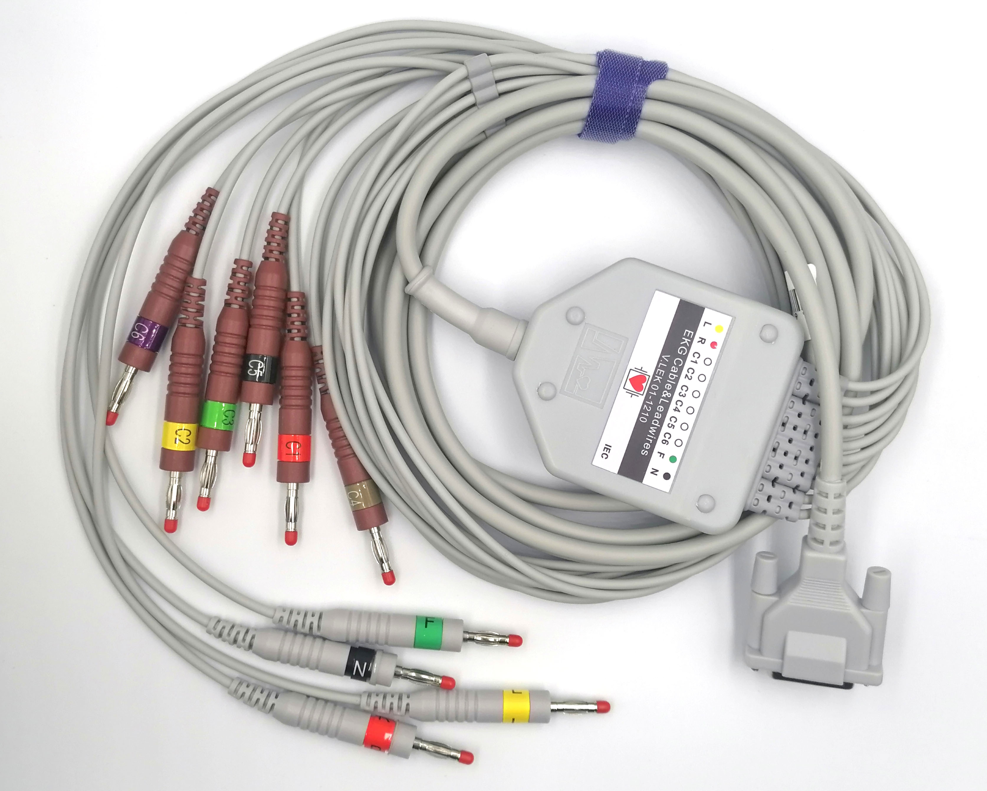 ЭКГ кабель пациента для электрокардиографов Nihon Kohden (все модели, кроме ECG-9320, ECG-9522P, ECG-1550, 1550K), с разборной коробкой, штекер banana 4мм, IEC