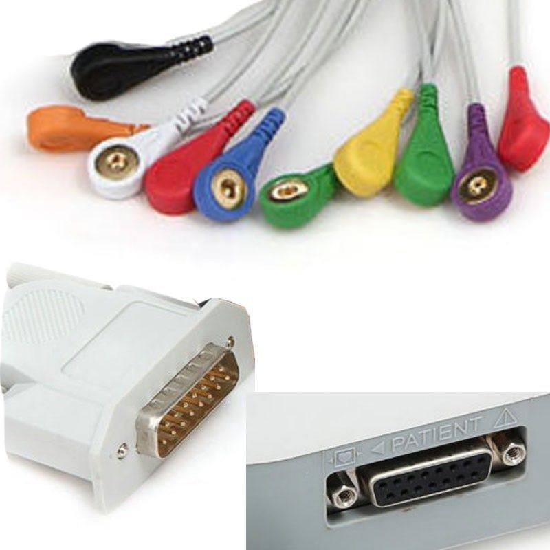 ЭКГ кабель пациента для  Альтоника, НПП Монитор, Миокард, CONTEC, и др., 10 отведений, кнопки для крепления одноразовых электродов