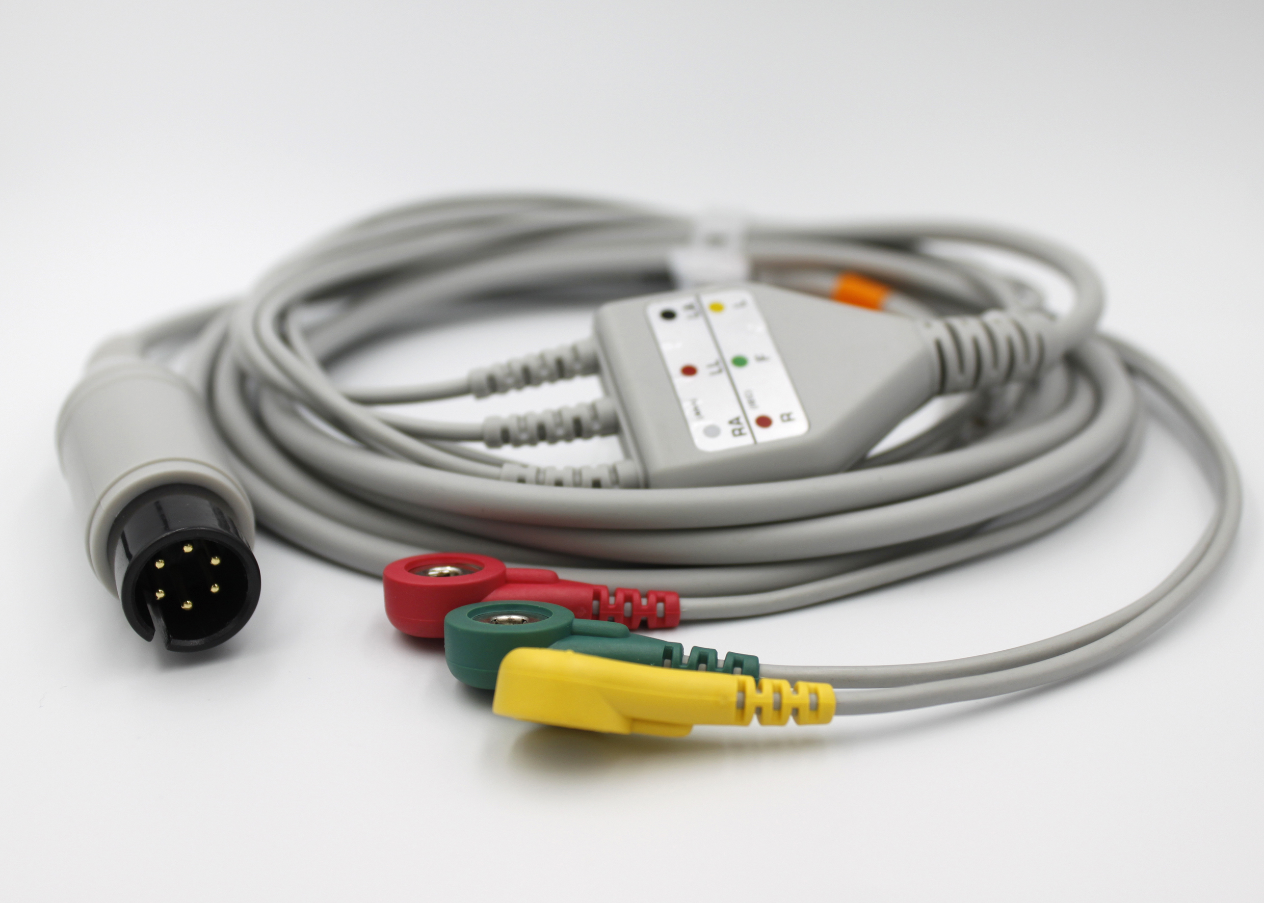 ЭКГ кабель пациента  трехэлектродный: отведения (I,II,III), разъем 6pin, кнопка