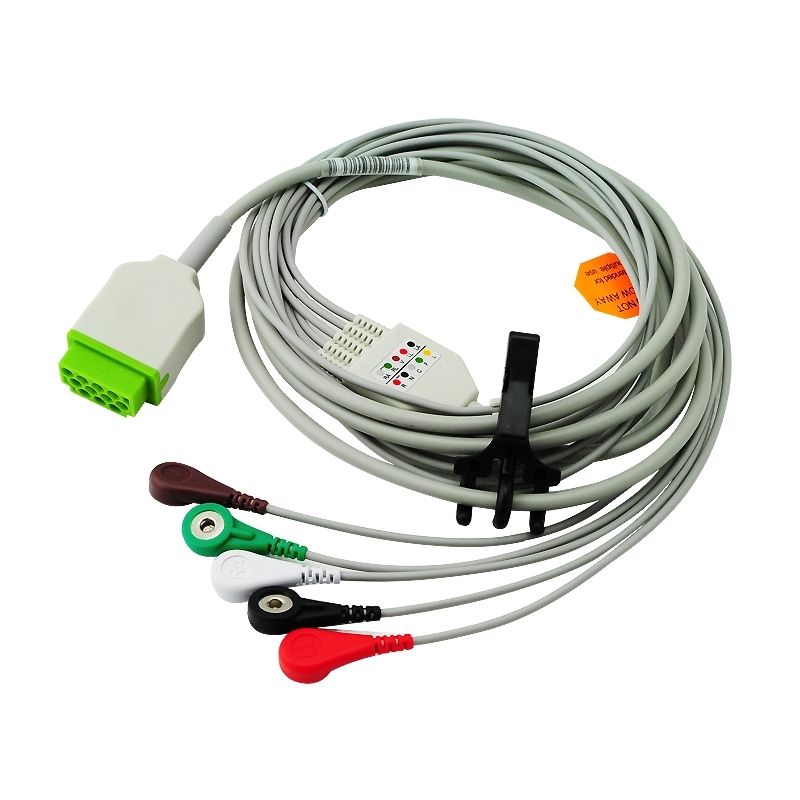 ЭКГ кабель пациента для GE Marquette Dash 1000, Dash Pro 2000, Dash 2500, Dash Pro 3000, Dash Pro 4000, Dash 5000, Eagle Systems, MAC-Lab, Solar 3000, Solar 8000, Solar 9500, Aestiva/5, Tram 100, Tram 200, Tram 300, Tram 400, Tram 500, Tram 600, Tram 800, B30, 5 отведений, кнопки