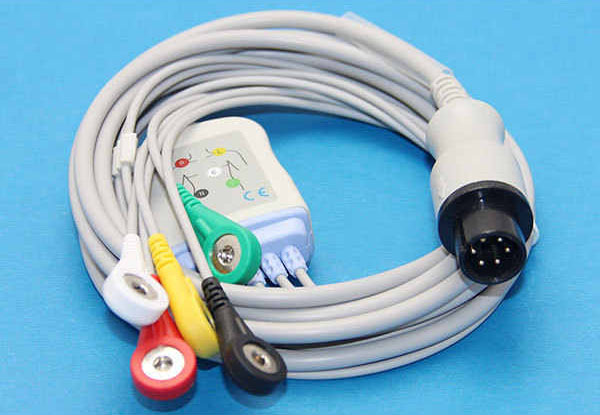 ЭКГ кабель пациента для Mindray MEC-1000, MEC-1200, PM-7000, PM-8000, PM9000, Datascope Passport 2, 5 отведений, 6 pin, кнопки