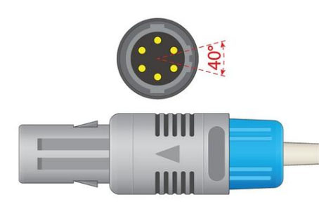 Соединительный кабель SpO2 для Utas (Ютас) ЮМ-300 (с 2006 г.), коннектор: 6 pins, 2-ключа, 40 градусов