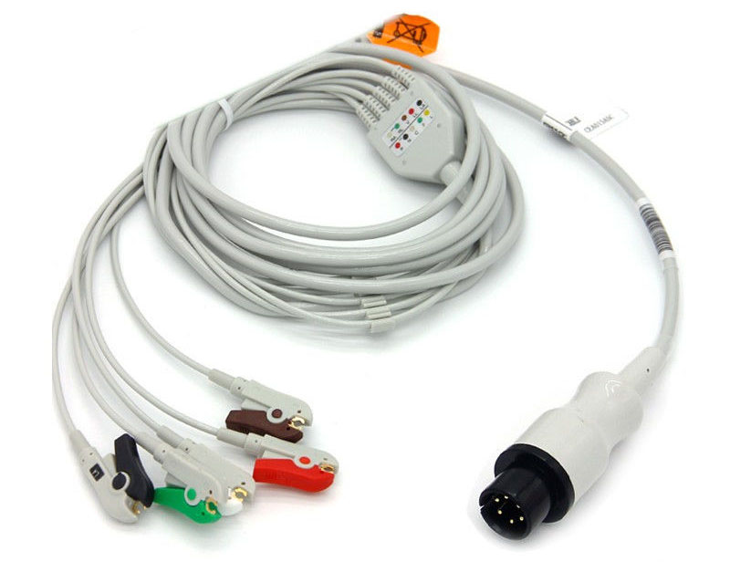 ЭКГ кабель для монитора пациента Draeger Vista 120, 5 отведений, зажим, 6pin