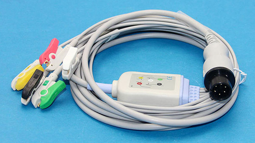 ЭКГ кабель для монитора пациента Mindray  MEC-1000, MEC-1200, MEC-2000, PM7000, PM8000, PM9000, 5 отведений, зажим, 6pin