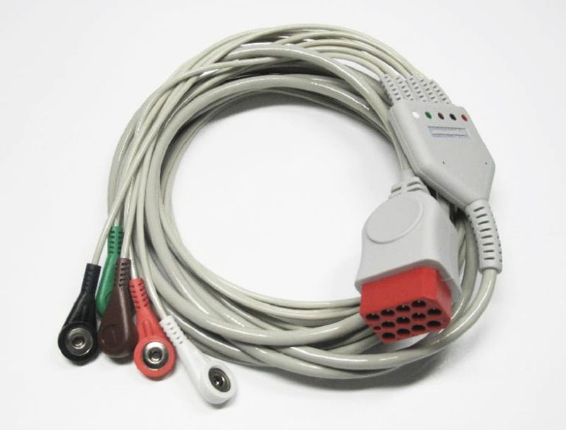 ЭКГ кабель для монитора пациента Bionet BM5 12pin, 5 проводов, кнопка Snap