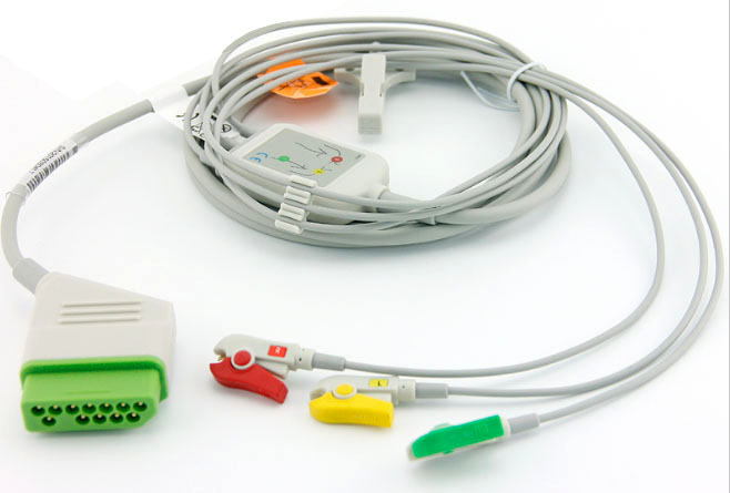 ЭКГ кабель для монитора пациента Nihon Kohden  Life Scope L, BSM-2301, 2303, LifeScope I, Life Scope P, BSM-2351, BSM-2351K, 2353, PVM-2701K, 4101, 4103, 4111, 4113, Vismo, 3 отведения, IEC, зажим Clip