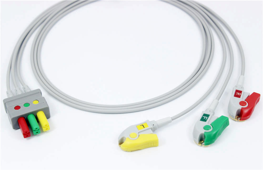 ЭКГ кабель для монитора пациента Draeger-Siemens Sirecust SC6002, SC9000, Vista 120, 3 отведения, зажимы, IEC