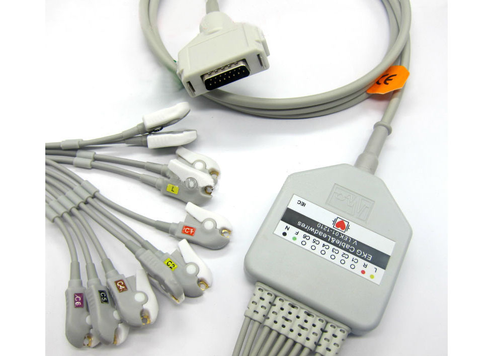 ЭКГ кабель пациента для электрокардиографа Fukuda Denshi с зажимами Clip для одноразовых электродов