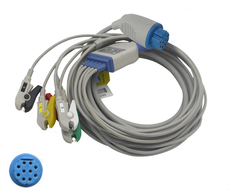 ЭКГ кабель пациента для Datex Cardiocap 1, Cardiocap 5, Light Monitor, Satliteplus, AX/3, CS/3, S/5, 5 отведений, зажимы