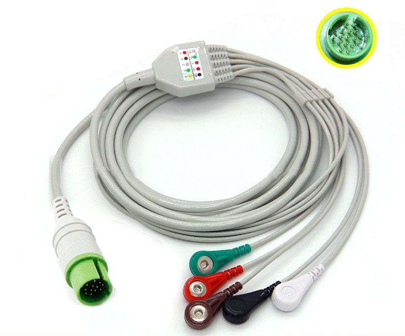 ЭКГ кабель для монитора пациента Spacelabs Elance Series, True-Link кабель для 90309, 90496 Ultraview, 90369 Ultraview, 90367 Ultraview, 91220 mCare 300, 91369, 93300, Ultraview SL, 5 отведений, 17Pin, кнопки