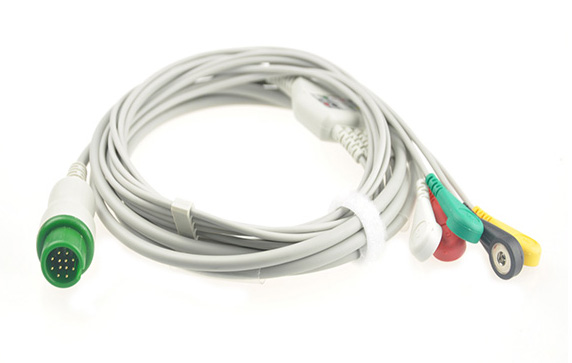 ЭКГ кабель отведений для монитора пациента КАРДЕКС МАР-03, цельный, 5 отведений, кнопки