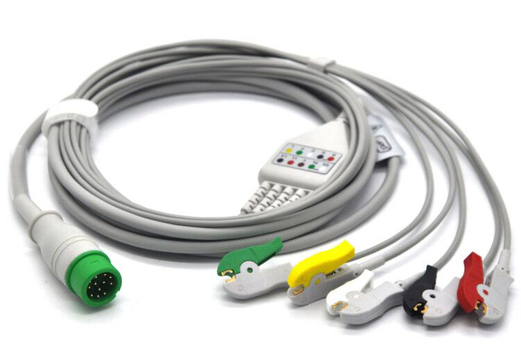 ЭКГ кабель отведений для монитора пациента Comen C50, C60, C70, C80, C90, WQ-001, WQ-004, STAR 8000A (2018 г.в.), STAR 8000C (после 2020 г.в.), STAR 8000D (после 2015 г.в.), 12-Pin, 5 отведений, прищепки