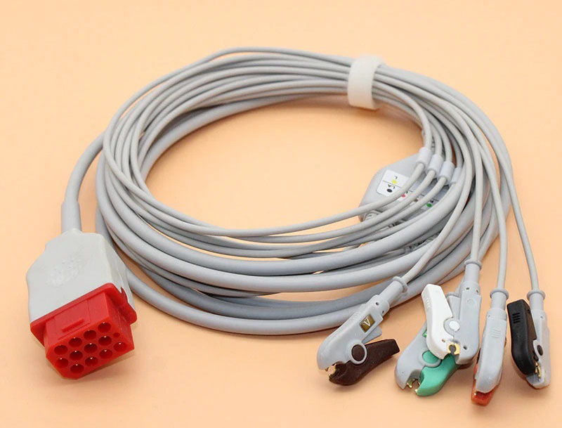 ЭКГ кабель для монитора пациента Bionet BM5 12pin, 5 проводов, зажим Clip
